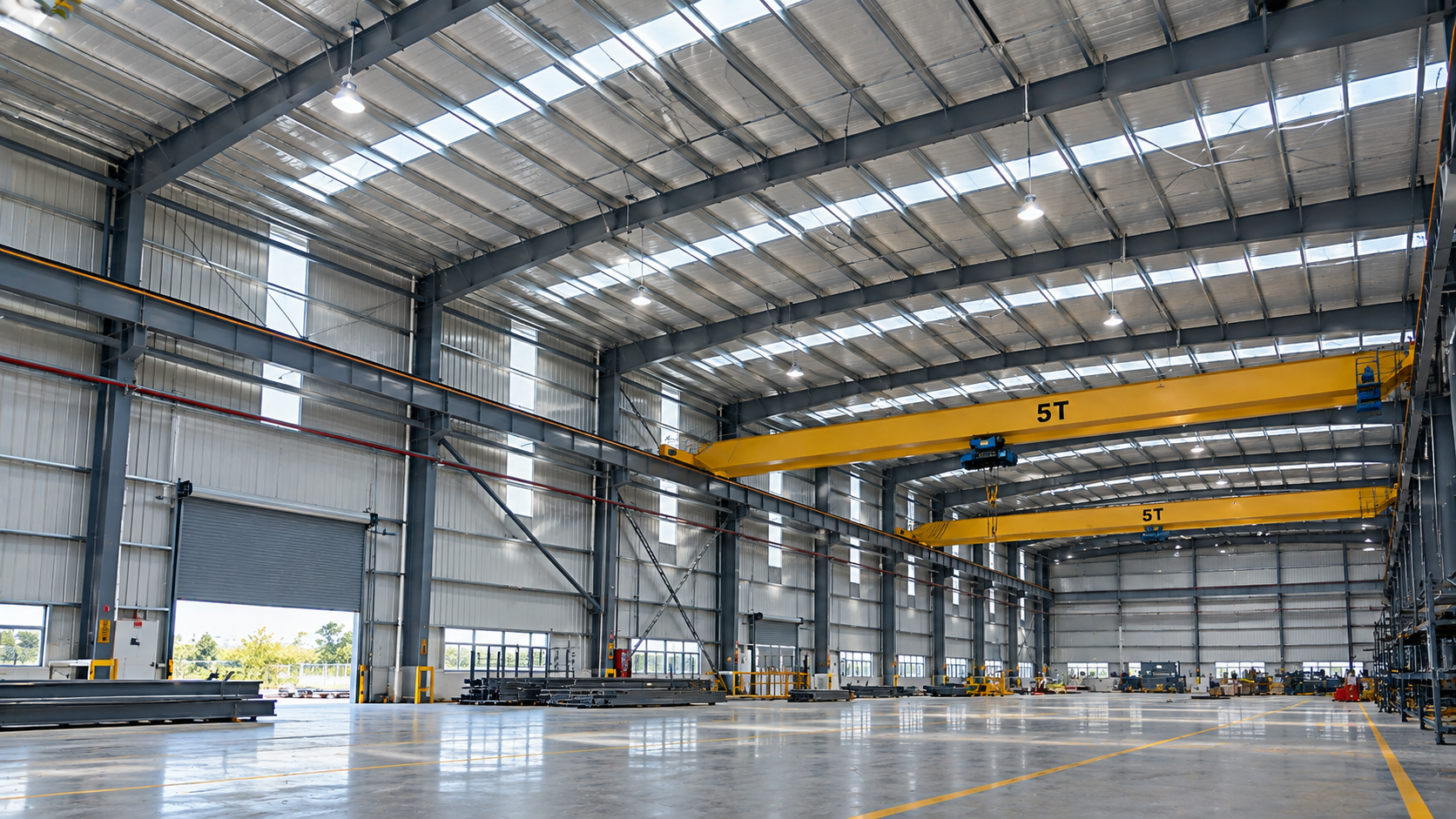 Illustrative EOT crane supporting steel structure inside an industrial building