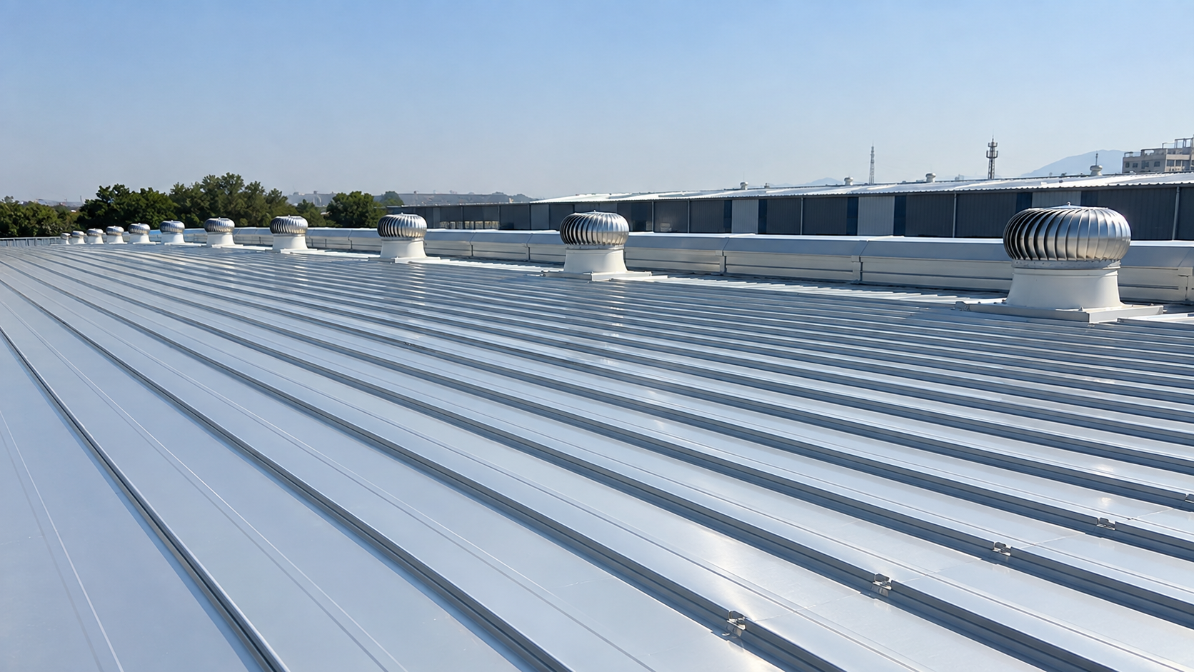Illustrative industrial roofing system on a Pre-Engineered Building