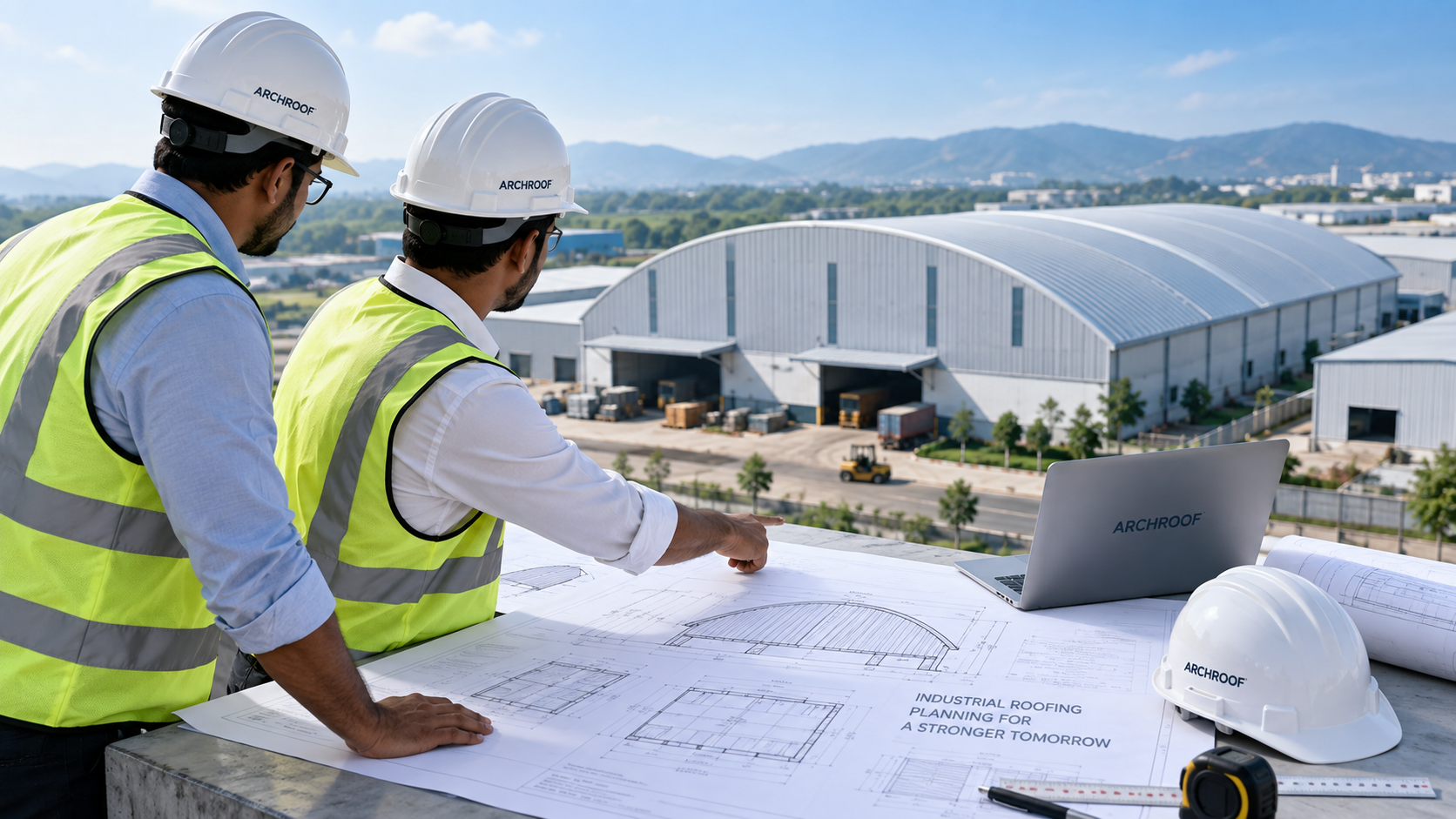 Illustrative industrial building showing project planning for a curved Trussless Roofing system