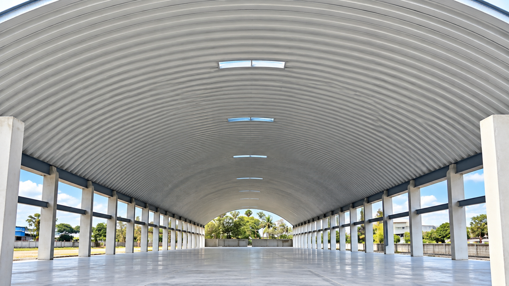 Industrial building featuring curved trussless roofing by Arch Roof