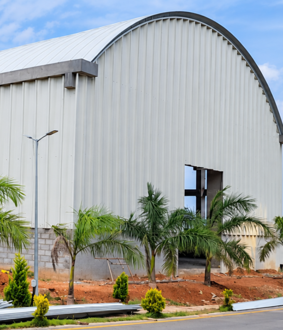 Industrial warehouse with roofing and structural steelwork