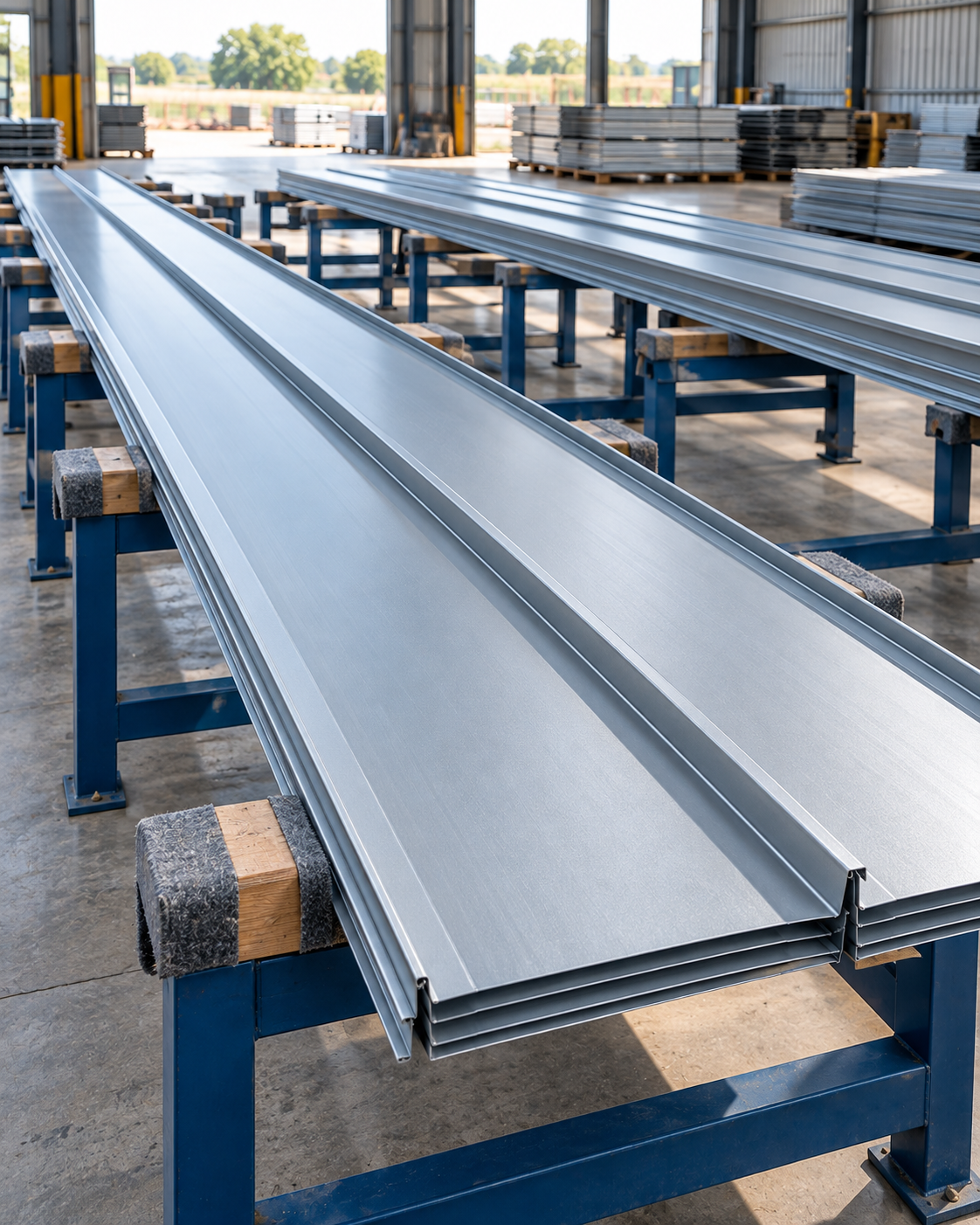 Standing seam roofing installation on an industrial roof