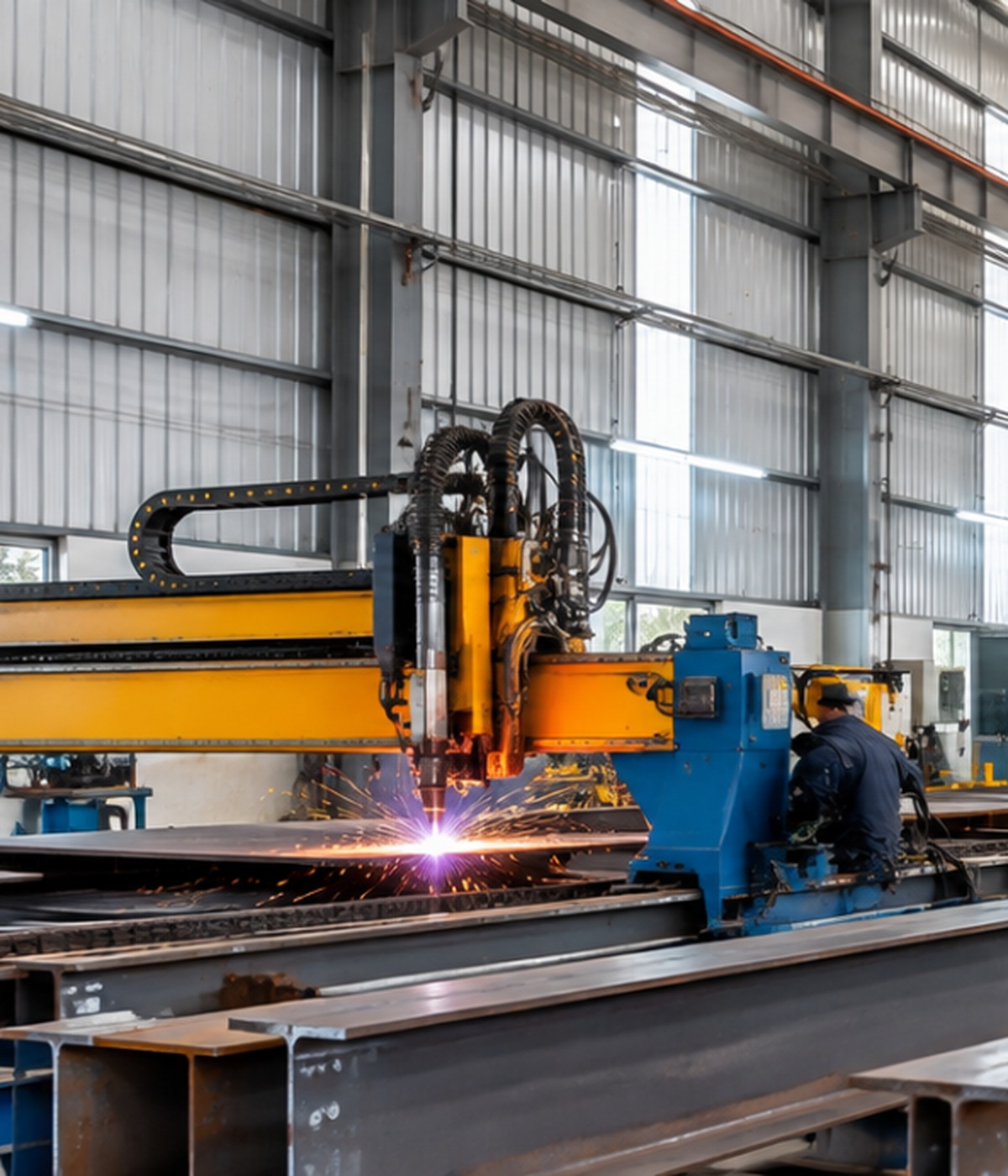 Steel fabrication work for industrial building structures