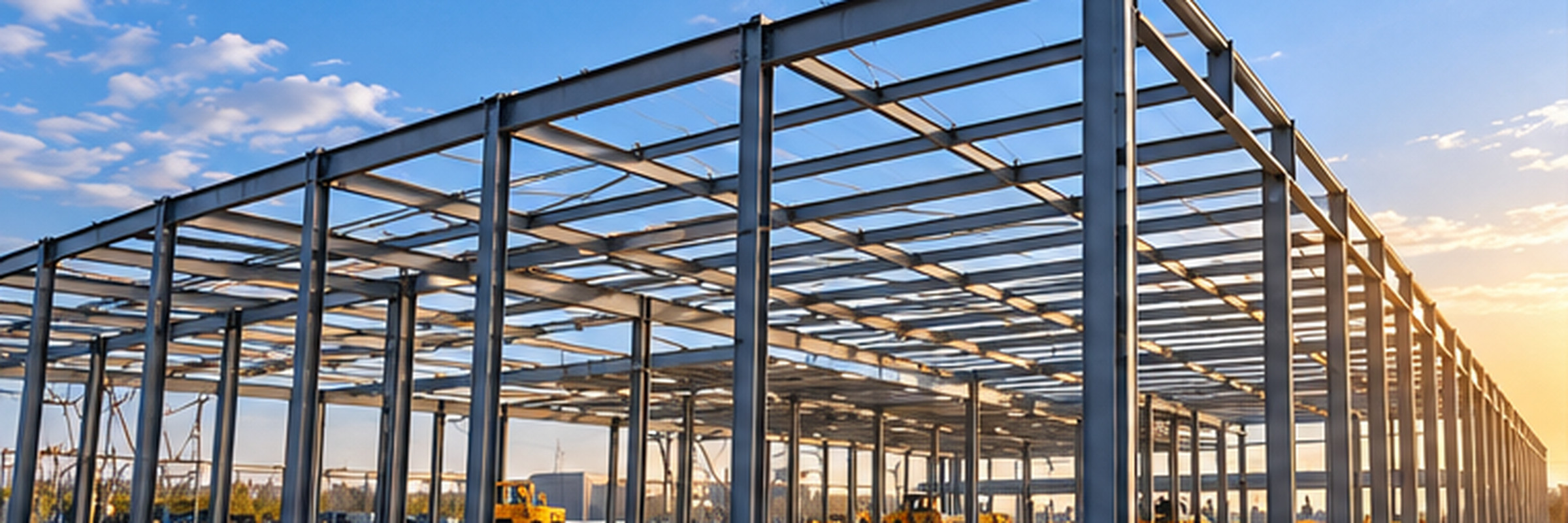 Illustration of an industrial structural steel building frame under construction